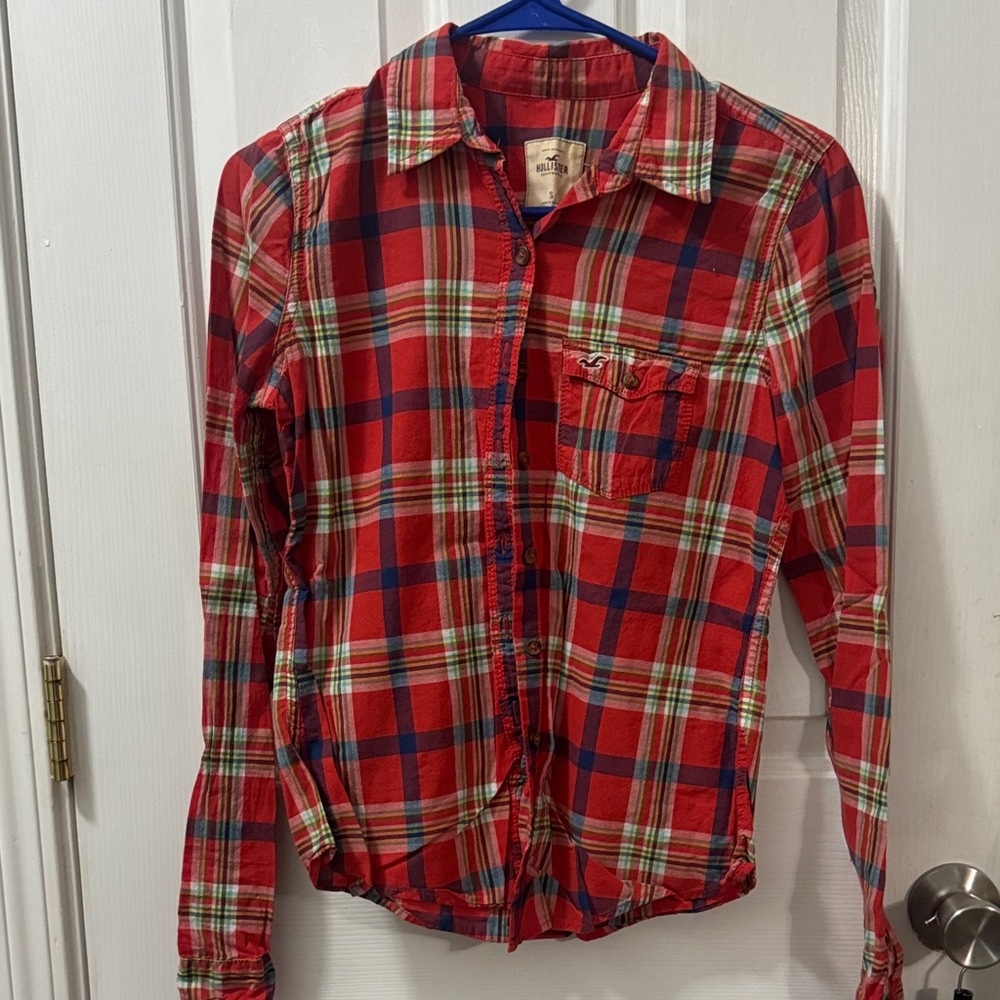 Hollister orange and Blue Plaid Shirt